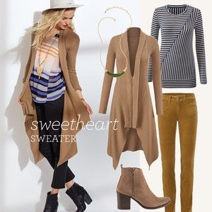 Cabi Sweetheart Sweater in Camel size small